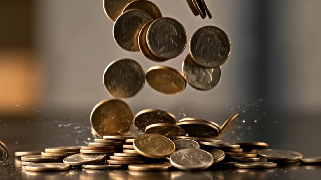silver coins falling