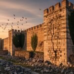 The once mighty walls of Constantinople in poor condition